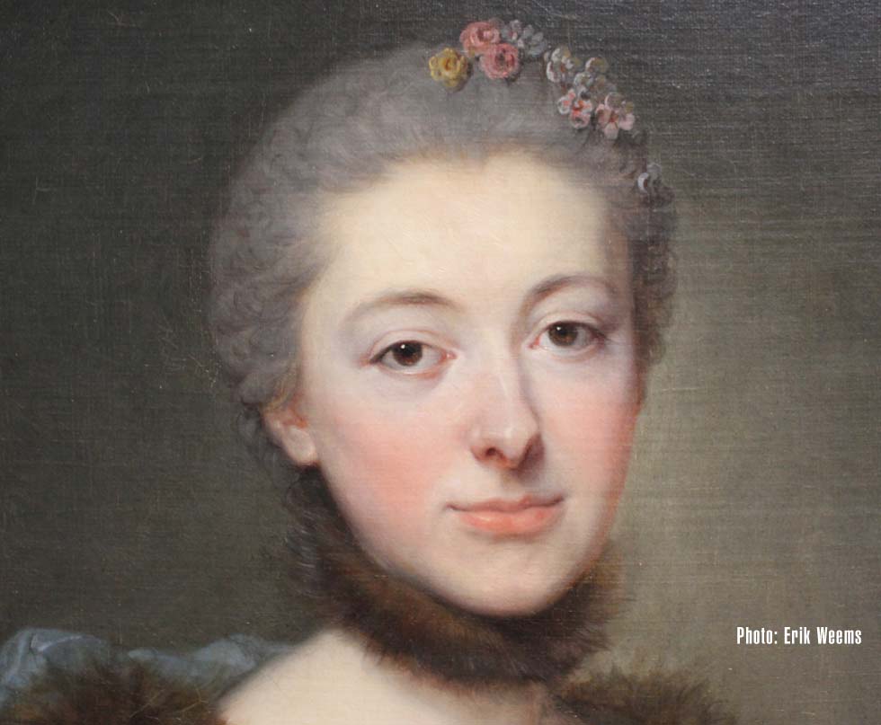 detail - Portrait of Marie Angelique Verany de Varennes, Mme George Gougenot de Croissy - 1757 French Painting - America Collects Exhibit Wasington DC July 2017